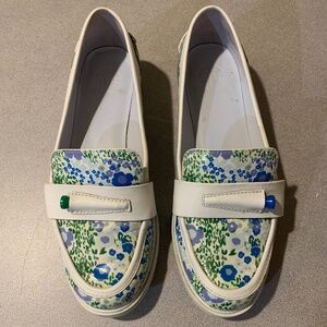 Tory Burch White/Blue/Green Golf Loafer Shoes sz 9M